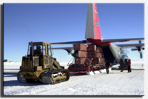 Cargo being off-loaded from an LC-130