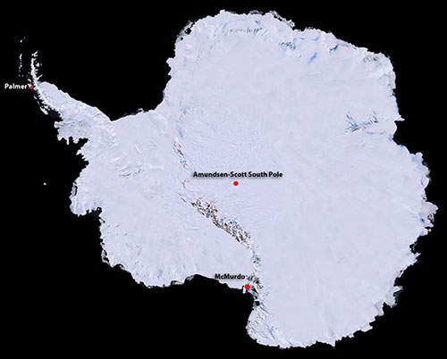 Locations of U.S. antarctic research stations