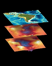Surface topography around South America overlays variable topography in Earth's upper mantle.