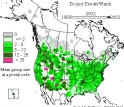 U.S. map overlaid with bird distribution data