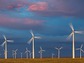 Rows of turbines at sunset on the prairies at the Ponnequin Wind Facility in Colorado.