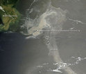 Satellite image showing a Deepwater Horizon oil slick spreading in the Gulf of Mexico.