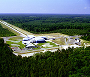 Aerial view of LIGO's detector site in Livingston, Louisiana.