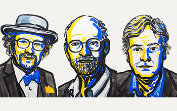 Illustrations of Jeffrey C. Hall, Michael Rosbash and Michael W. Young. Copyright Nobel Media. Ill. N. Elmehed