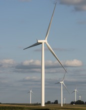 Wind turbines stretch across Iowa. The 193-turbine Rolling Hills Wind Farm is the state's largest.