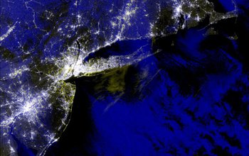 Composite image of the northeast United States during an energy blackout.