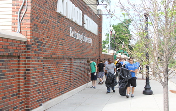 Kettering University students participating in a community cleanup