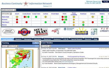 screenshot of a web-based system for tracking the status of critical services during a disaster.