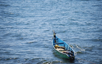 Fishing boat floating on Lake Victoria.