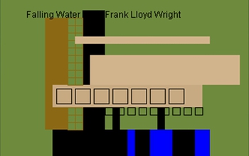 A digital rendering of Frank Lloyd Wright's Falling Water