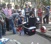 Deployment of a camera to verify the depth of a well at the West Bengal, India, and Bangladesh border.