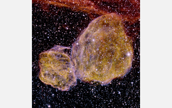 A vast cloud complex named DEM L316, located in the Large Magellanic Cloud, a nearby gallaxy.