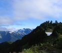 Mid-summer snowfields in the mountains of Washington State; most snow has melted.