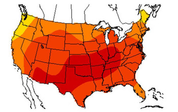 map of United States showing different temperatures in 2012