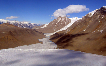The McMurdo Dry Valleys with a view of Lake Hoare and the Canada Glacier.