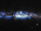 A composite image of an optical view of the Milky Way along with the first neutrino-based image.