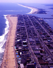 Ocean City, Maryland (foreground) and Assateague National Seashore rest on ever-shifting sands.