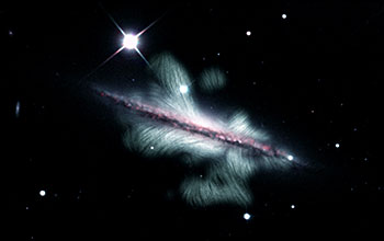 Radio/optical composite image of edge-on spiral galaxy NGC 4217