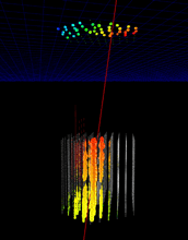 Computer reconstruction of a downward-moving cosmic ray muon track