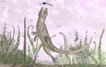 Ancient crocodile <em>Pakasuchus kapilimai</em> hunts dragonflies on ancient Tanzanian floodplain