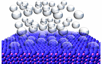 Hydrogen gas bubbling off the surface of a nickel phosphide crystal