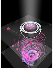 An artist’s concept of optically-generated, non-thermalized electrons and their collection in a ferroelectric crystal.