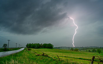 Lightning strikes a field near Iowa City