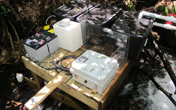 table with equipment for testingsamples from streams