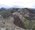 The reddish deposits are remnants of the 1886 eruption, which cut through the lava domes.