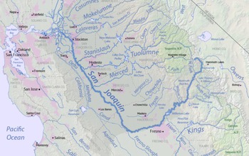 Map showing the San Joaquin River and its watershed, which are part of the Central Valley.