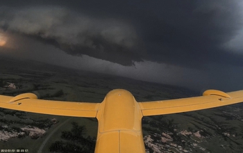 The drone named TTwistor3 approaching a supercell thunderstorm in southern South Dakota.