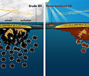 Illustration of airplane dropping oil dispersants into a body of water.