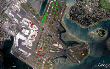 animated gif showing visualization of pushbacks at logan airport