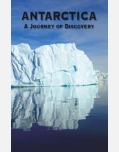 Photo of an iceberg with text Antarctica, A Journey of Discovery.
