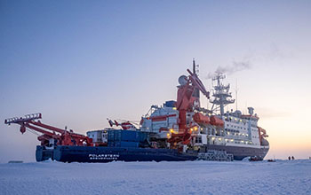 the Polarstern icebreaker frozen into Arctic sea ice