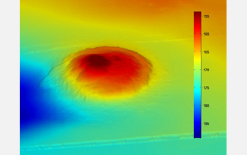 High-resolution bathymetry showing one of the extinct undersea asphalt volcanoes.