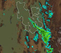 Radar image of a lake-effect snowband that extends over Alta and environs.