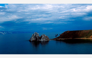 Photo of Shaman Rock on Russia's Lake Baikal, the world's largest freshwater lake.