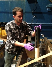 Blair Paul samples a sediment core from the seafloor area where self-mutating organisms were found.