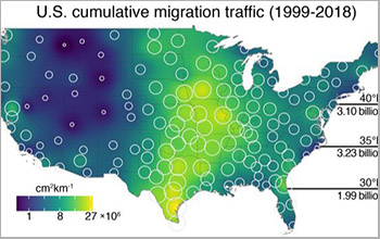 map colors indicate estimates of migration traffic