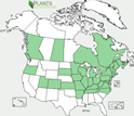 Map showing the current distribution of lilacs in green.