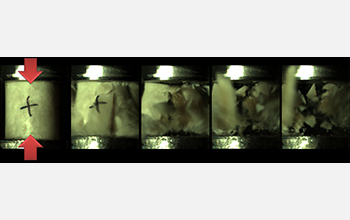 Photo illustration showing the fracture of a bone specimen when the compression rate is high.