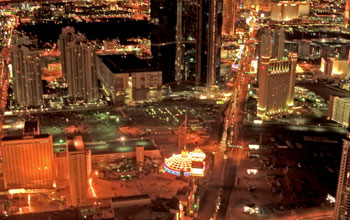 Photo of a city lit at night