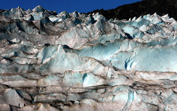 Photo of ice wall in Mendenhall Glacier, Alaska.