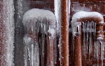 Ice frozen on pipes