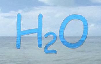 H20 over background of ocean, clouds and sky