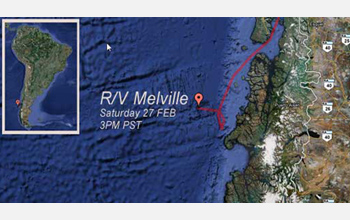 Map showing the Melville's location off Chile when the 8.8 quake struck on February 27th.