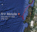 Map showing the Melville's location off Chile when the 8.8 quake struck on February 27th.