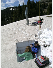 Photo of Annie Bruyant and McKenzie Skiles collecting snow samples in Wolf Creek Pass, Colo.