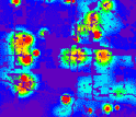 2-D simulation of Los Angeles burglary hotspots on left and spatial distribution of crimes on right.